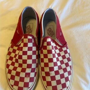 Vans Red and White Checkered Slip-On Sneakers